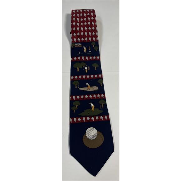 Golf Necktie Vicky Davis Tee Time Golfer Men's Tie 100% Silk Golfer New York - Picture 1 of 5